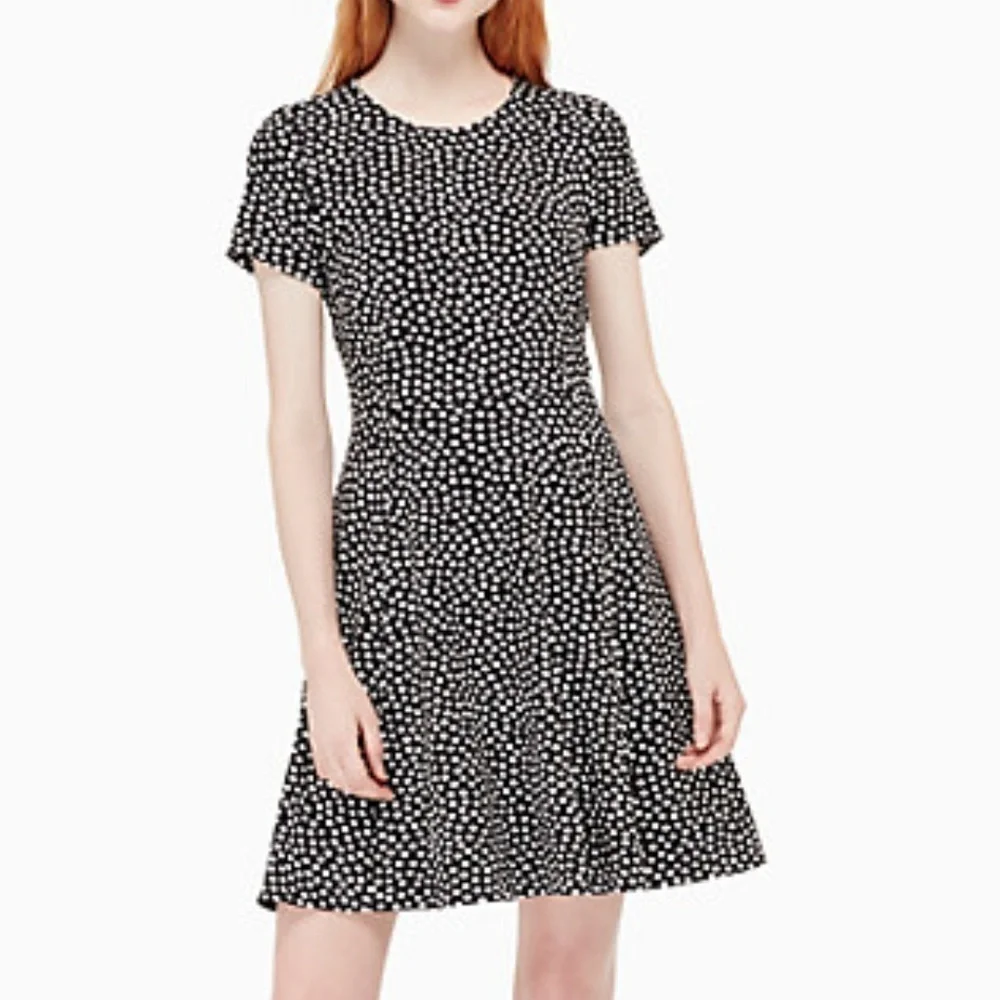 KATE SPADE Black & White Spot Ponte Dress 2 Fit & Flare Preppy Cute